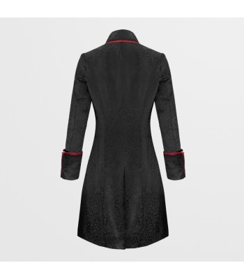 Men Gothic Red Black Pentagram Brocade Coat Men’s Occult-Inspired Long Goth Jacket